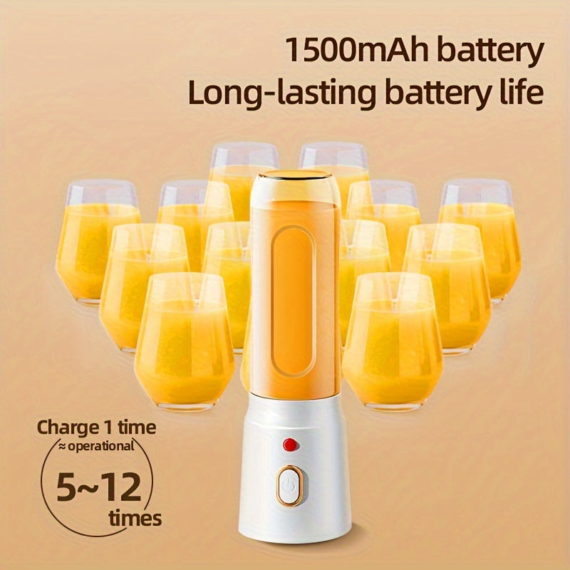 Compact Electric Citrus Juicer - Rechargeable via USB with Multiple Cup Sizes, Small Capacity Less Than 1 Liter, Circular Plastic Juicer with Integrated Battery, Great for Home, College, Trips, and Outside Activities.