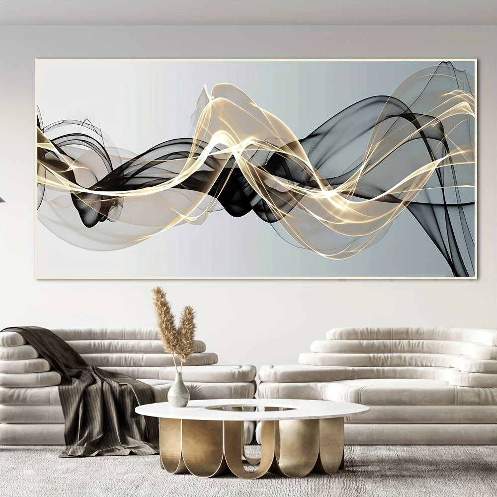 Modern luxury canvas print poster featuring an abstract floating black and golden mesh design. Perfect for decorating walls in bathroom, bedroom, office, or living room. No frame included.