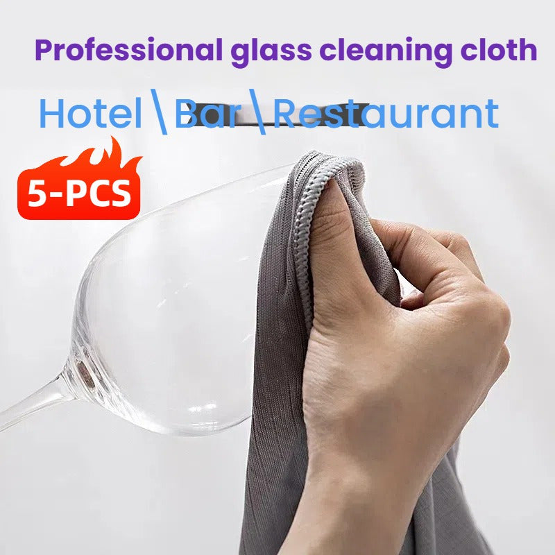 Get 5 Professional Glass Cleaning Cloths - Super Absorbent, Streak-Free Microfiber for Hotels, Bars, Restaurants - Perfect for Wine Glasses & More, Leaves No Water Stains, Ensures Clean Glasses