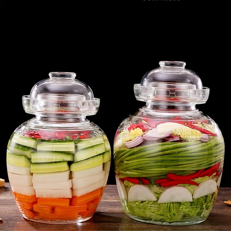 Handcrafted glass fermentation jar with water seal - ideal for pickling, kimchi, sauerkraut, and wine brewing. Available in 1500ml and 2500ml sizes. Great for canning and fermenting.