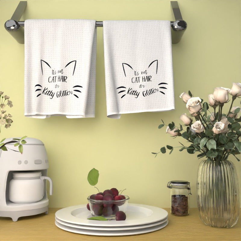 Set of 2 Soft Polyester Towels for Cat Hair Removal, 45.72x66.04 cm - "I'd Rather be with Kitty" Design, Great for Kitchen & Bathroom, Essential for Pet Grooming, Easy to Clean in Washing Machine, Ideal for Cat Owners, Perfect for Cat Grooming