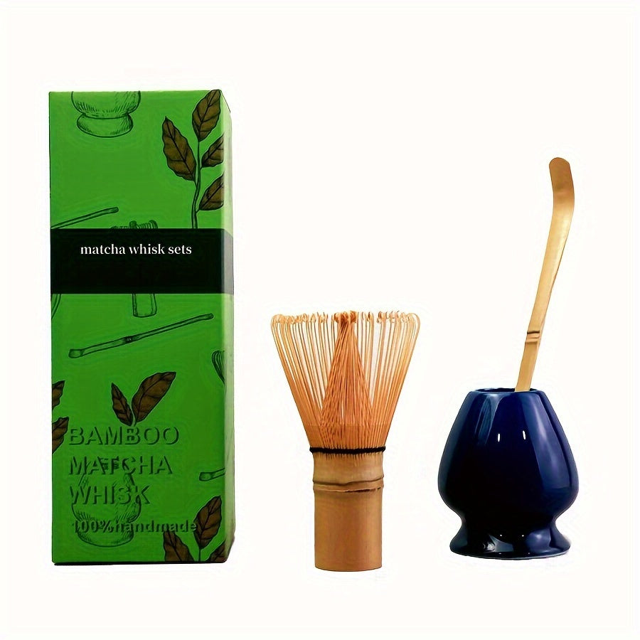 Complete Set of Traditional Japanese Matcha Tools - Includes Bamboo Whisk, Ceramic Spout, and Scoop - Ideal for Holiday Season