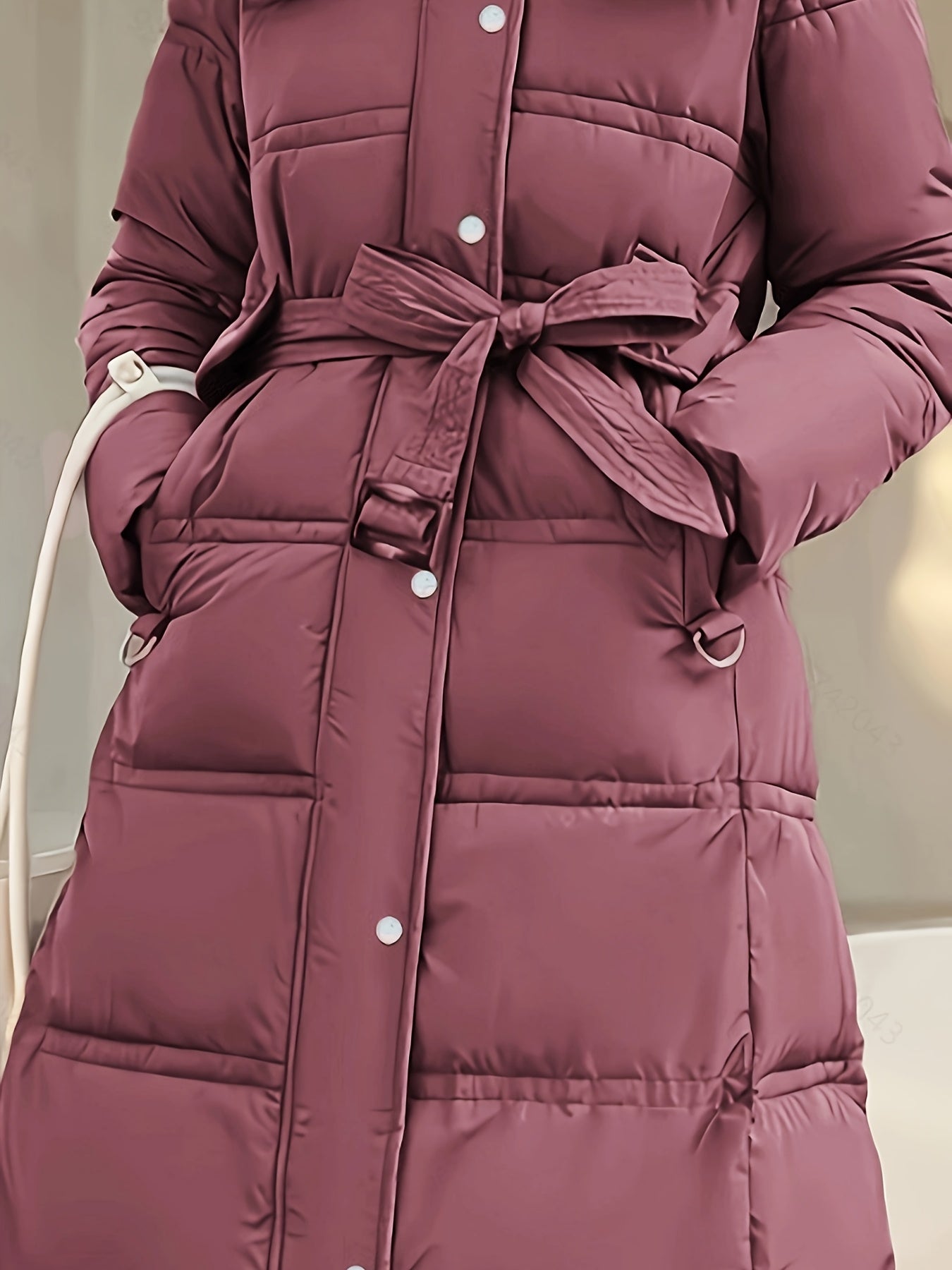 Women's Long Hooded Parka with Removable Fur Trim in Purple, Windproof and Insulated for Outdoor Winter Activities.