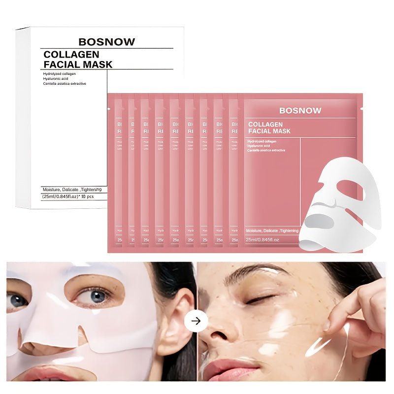 10 Biocollagen Hydrating Facial Masks with Collagen, Hyaluronic Acid, and Niacinamide for Firming and Moisturizing Skin