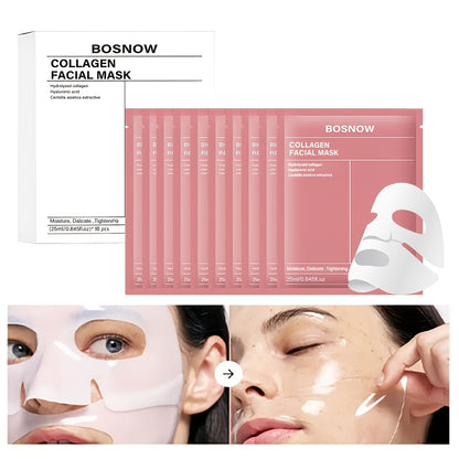 10 Biocollagen Hydrating Facial Masks with Collagen, Hyaluronic Acid, and Niacinamide for Firming and Moisturizing Skin