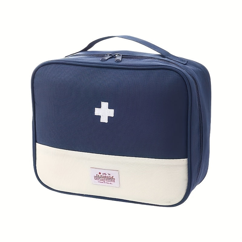 Portable first aid kit with large capacity, foldable storage for home, travel, and car emergencies.