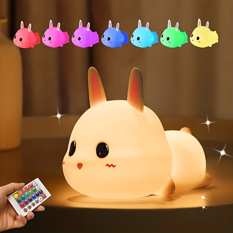 Adorable rabbit-shaped night light for bedroom, rechargeable and portable.