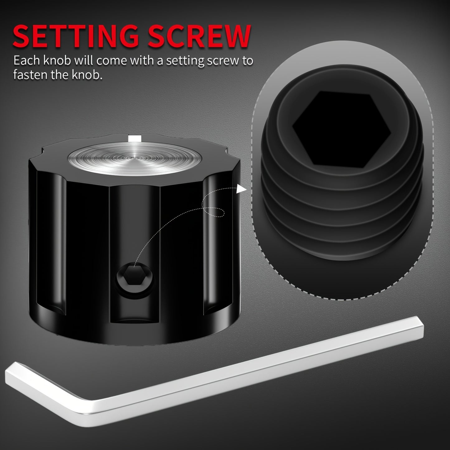 5 Speaker control knobs for 6.35mm shaft potentiometer with set screw.