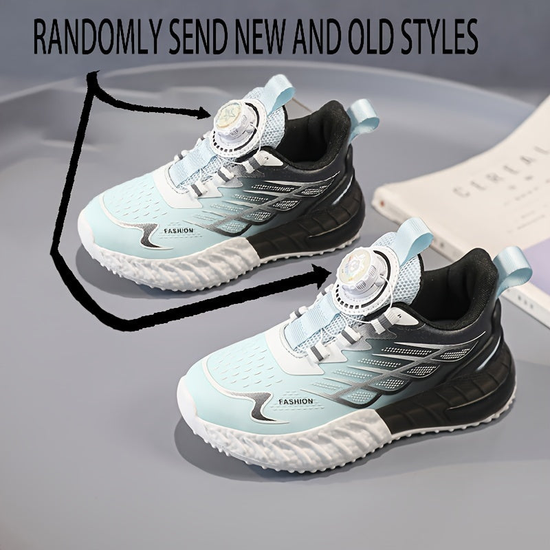 Casual low top sneakers with rotating button for boys, lightweight shock-absorbing option for running fitness.