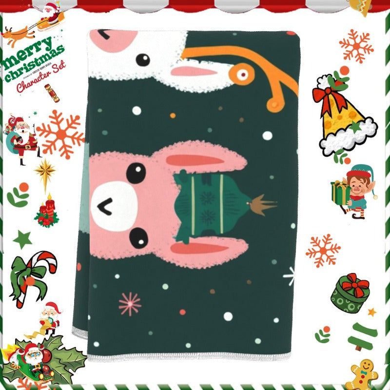 Christmas kitchen towel featuring a snowman and reindeer design, measuring 45.72x66.04 cm. Made from soft polyester in a contemporary style, woven with a rectangular shape. Easy to care for, this machine washable dish cloth is perfect for adding a touch