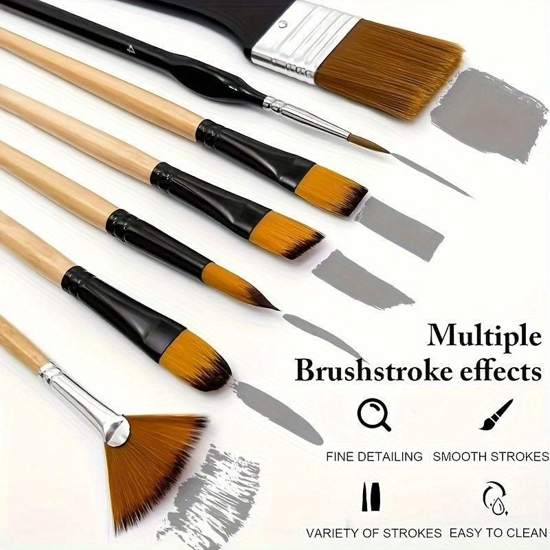 32pc nylon bristle paint brush set for acrylic, oil and watercolor painting. Ideal for artists and beginners.