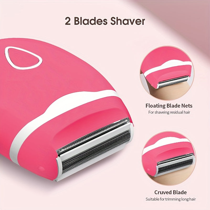 Women's electric shaver for bikini legs, underarms, and public hairs, portable for wet and dry use without batteries.