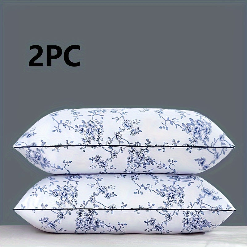 Two-pack combination of high-quality sleep pillows with classic blue and white pattern; star hotel grade pillow core included.