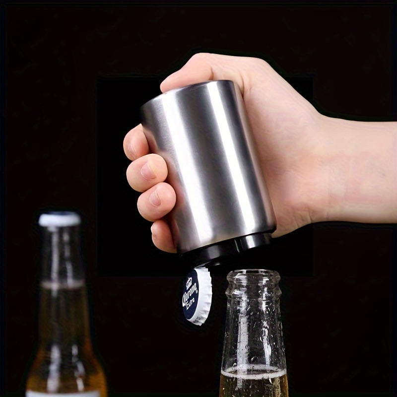 1pc Stainless Steel Automatic Beer Bottle Opener, Push-Down Bar Accessory for Home and Hotel