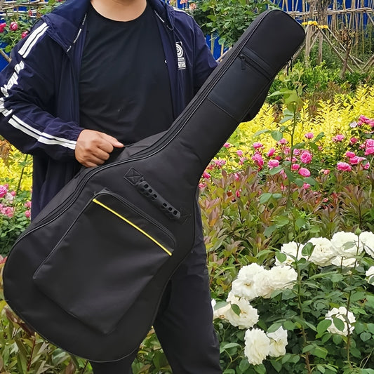 Waterproof padded acoustic guitar bag with dual shoulder straps, made of Oxford cloth.