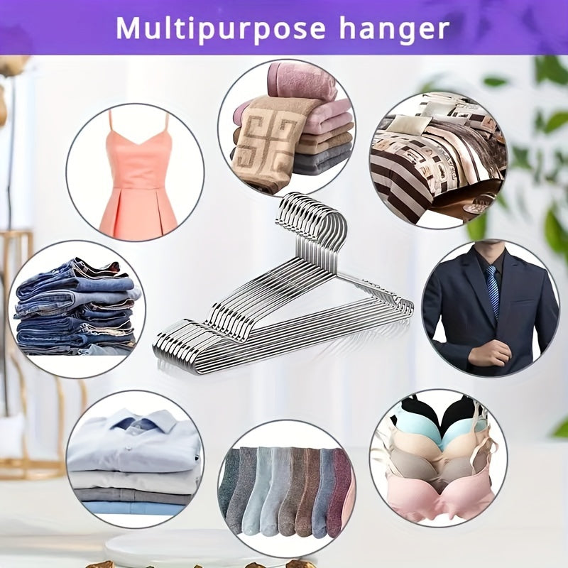 Non-Slip Stainless Steel Hangers in a 10-Pack with Shoulder Notches - Durable, Space-Saving Design for Coats, Suits, Dresses, and Home Organization