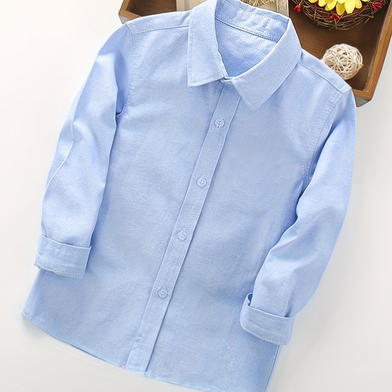 Solid color formal dress shirts for boys - long sleeve button-up tops for spring and fall wear.