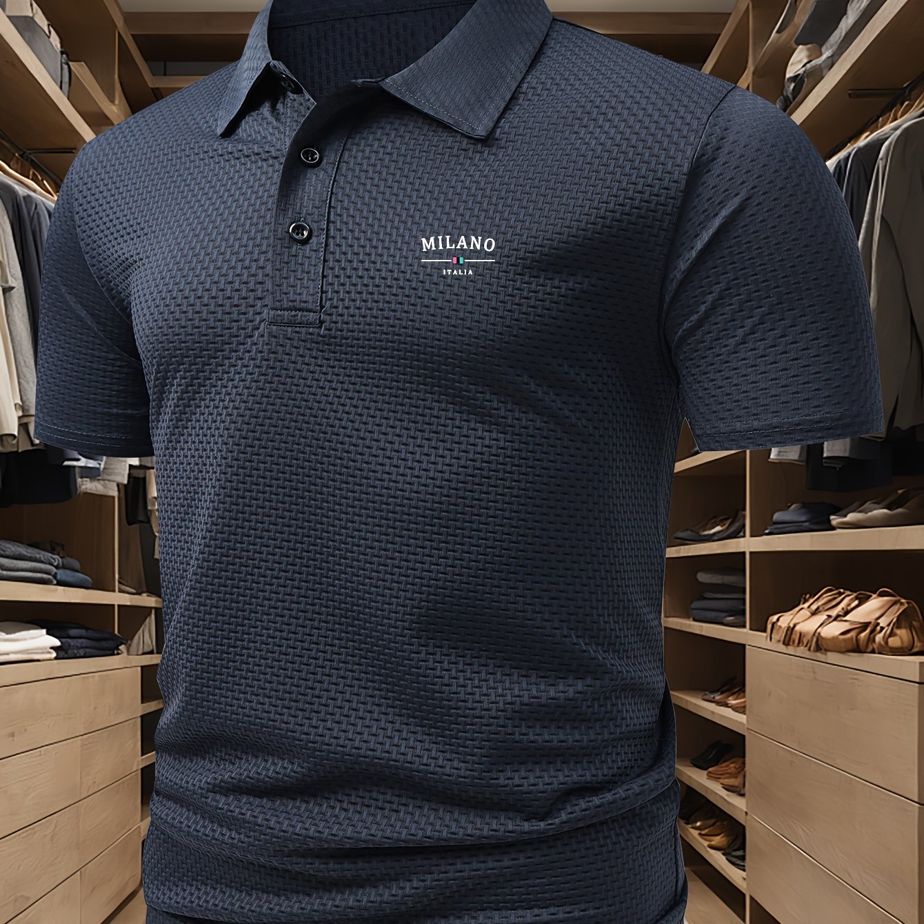 Men's short sleeve golf shirt by Milano Print, perfect for both tennis training and business casual wear. Ideal for summer and outdoor activities.