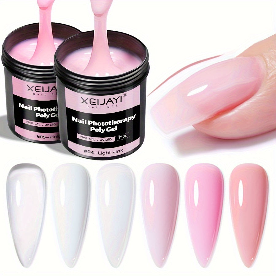 XEIYAI 150g Nail Phototherapy Polygel Gel offers pain-free construction and a glossy finish. The UV solid acrylic gel features a heart pattern and round shape, making it lightweight and