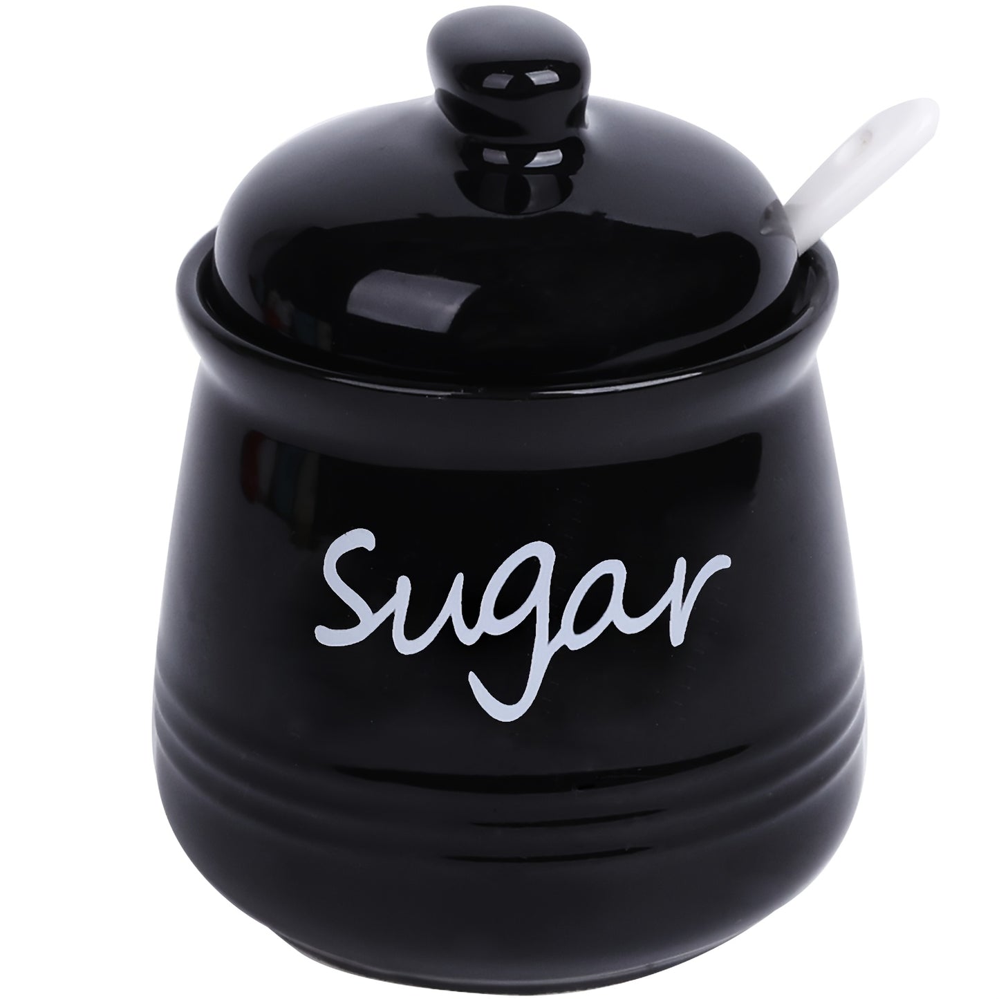 Elegant ceramic sugar jar with lid and spoon, 12oz capacity, 8.99x11.0cm, multiple color options, ideal for coffee bars and restaurants, easy to clean.