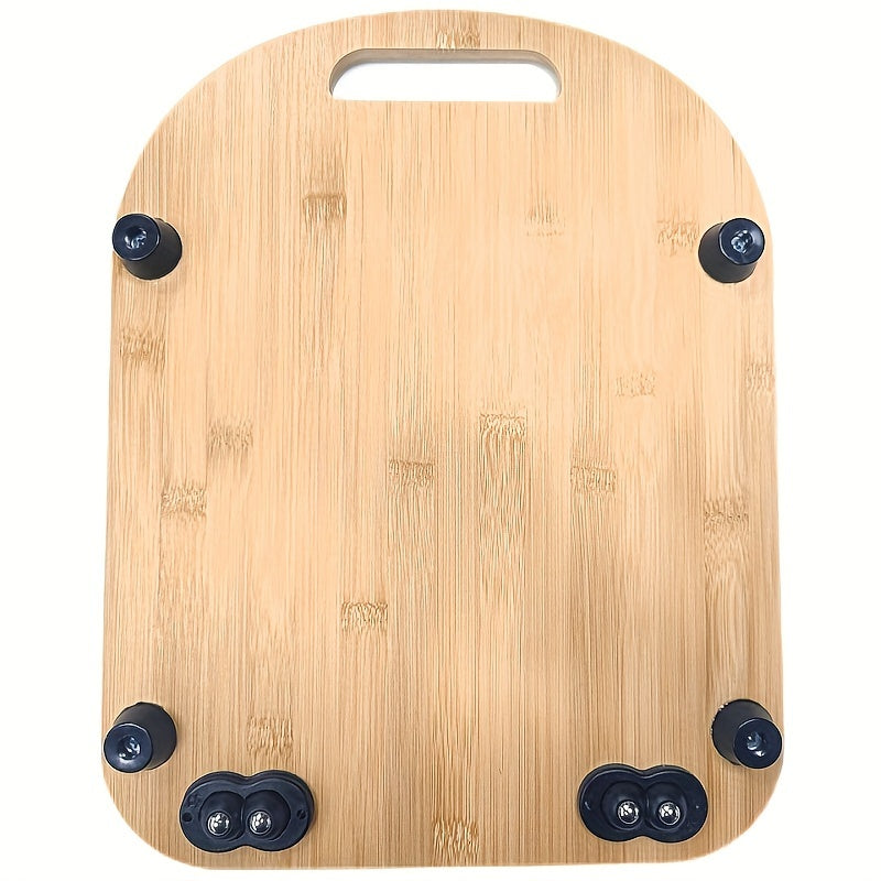 Bamboo wood food processor mobile pad for the kitchen, featuring a smooth sliding wooden base for easy and fast movement of your food processor. This rolling plate accessory is perfect for food processing machines.