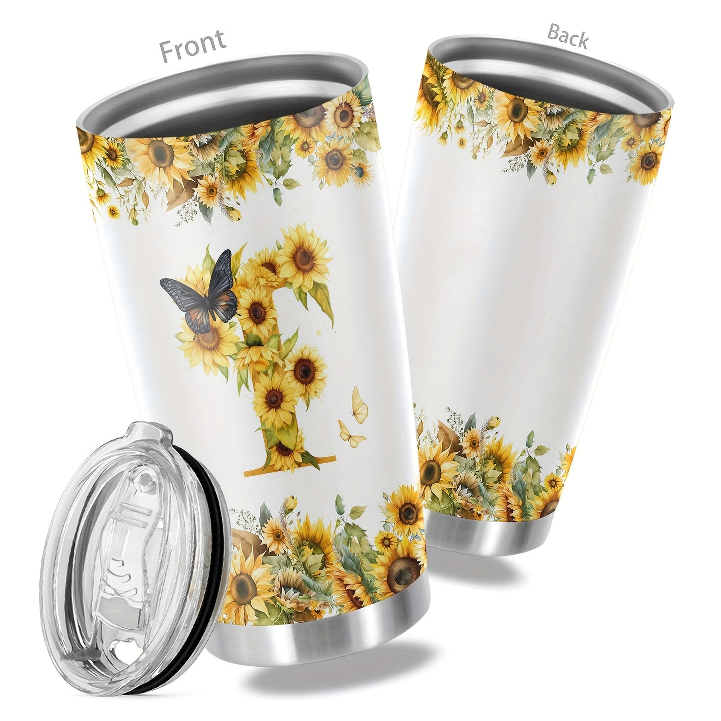 20oz Floral Initials Travel Mug - Double-Walled Tumbler for Women - Ideal Gift for Various Occasions.