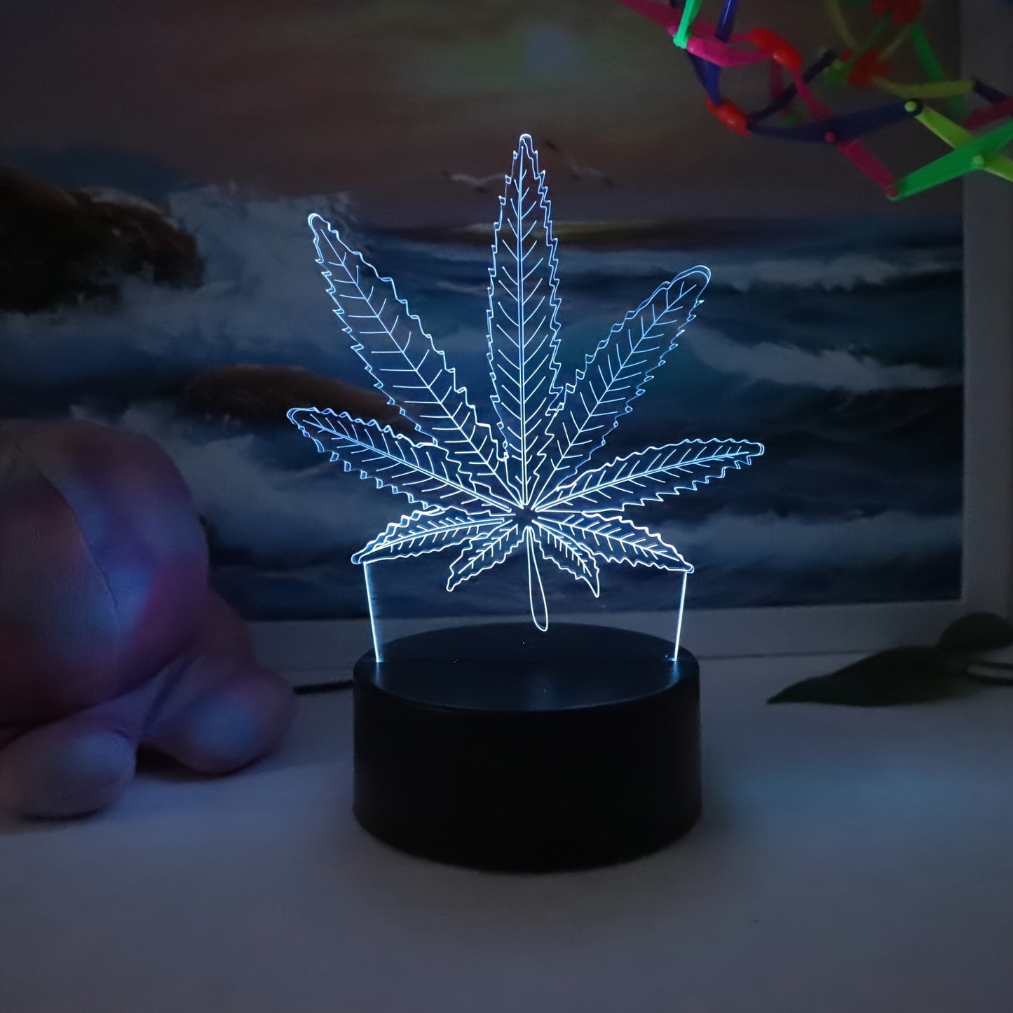 Maple Leaf 3D Visual Night Light with USB power, touch control, dimmable desk lamp and glass shade for elegant home decor.