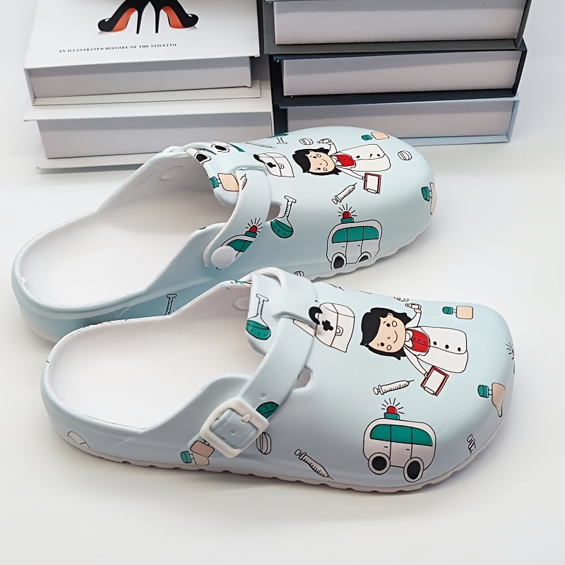 Cartoon nurse print slippers: quick-dry, comfortable indoor shoes for women.