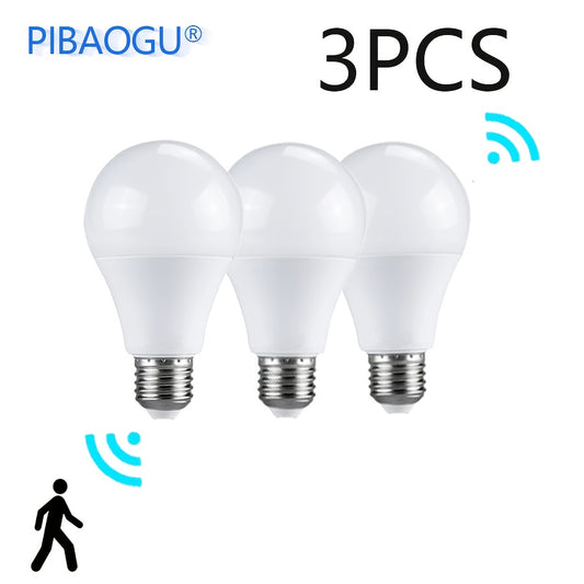 3-pack of 6W E27 LED light bulbs with motion sensor for indoor home lighting (175-265V)