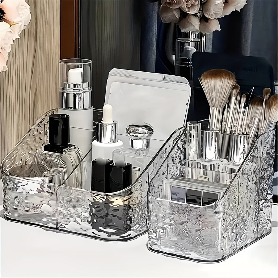 Multi-purpose bathroom organizer for cosmetics, office supplies, and beauty products.