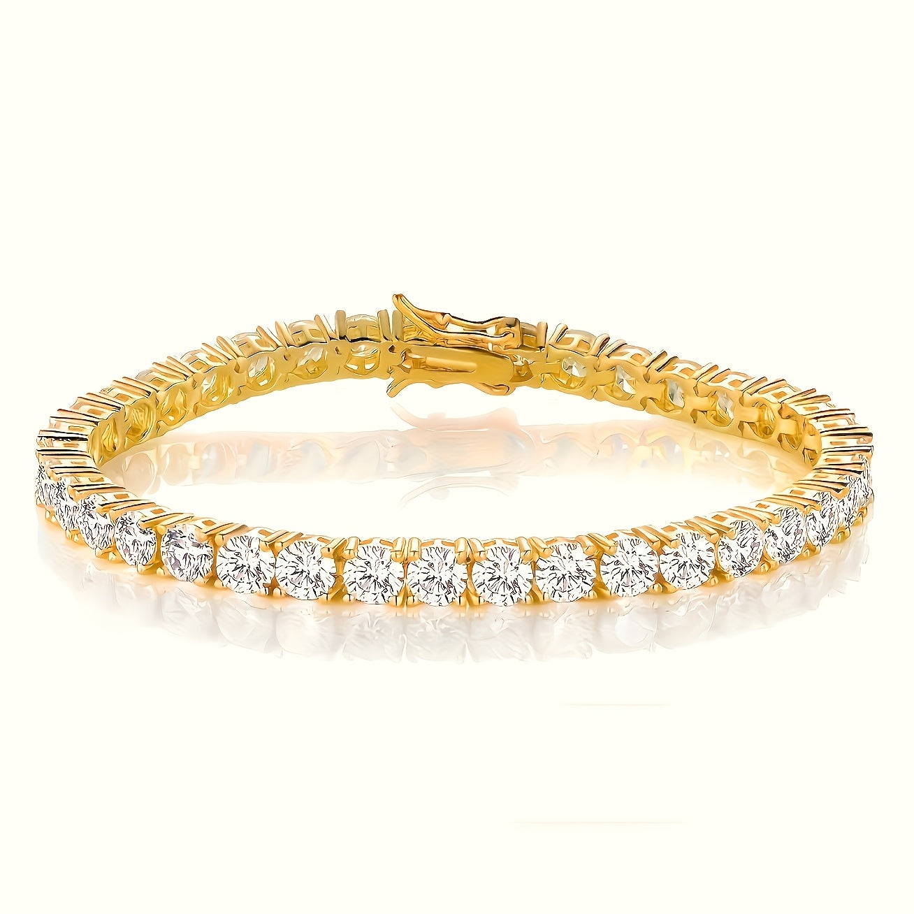 Vintage 18K Gold Plated 925 Silver Tennis Bracelet featuring Synthetic Cubic Zirconia, July Birthstone. Versatile Piece for Everyday Wear and Ideal Gift for Valentine's Day.