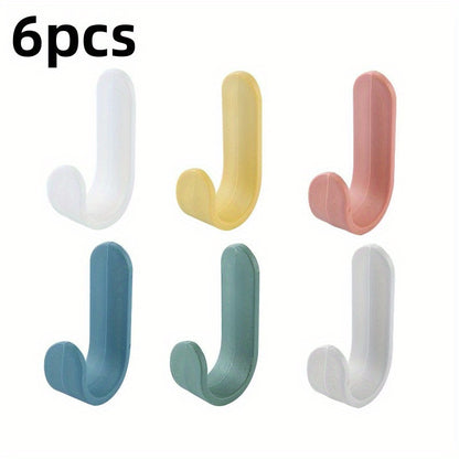 6 Mini Wall Mounted Hooks in 6 Colors for Hanging Items Easily.