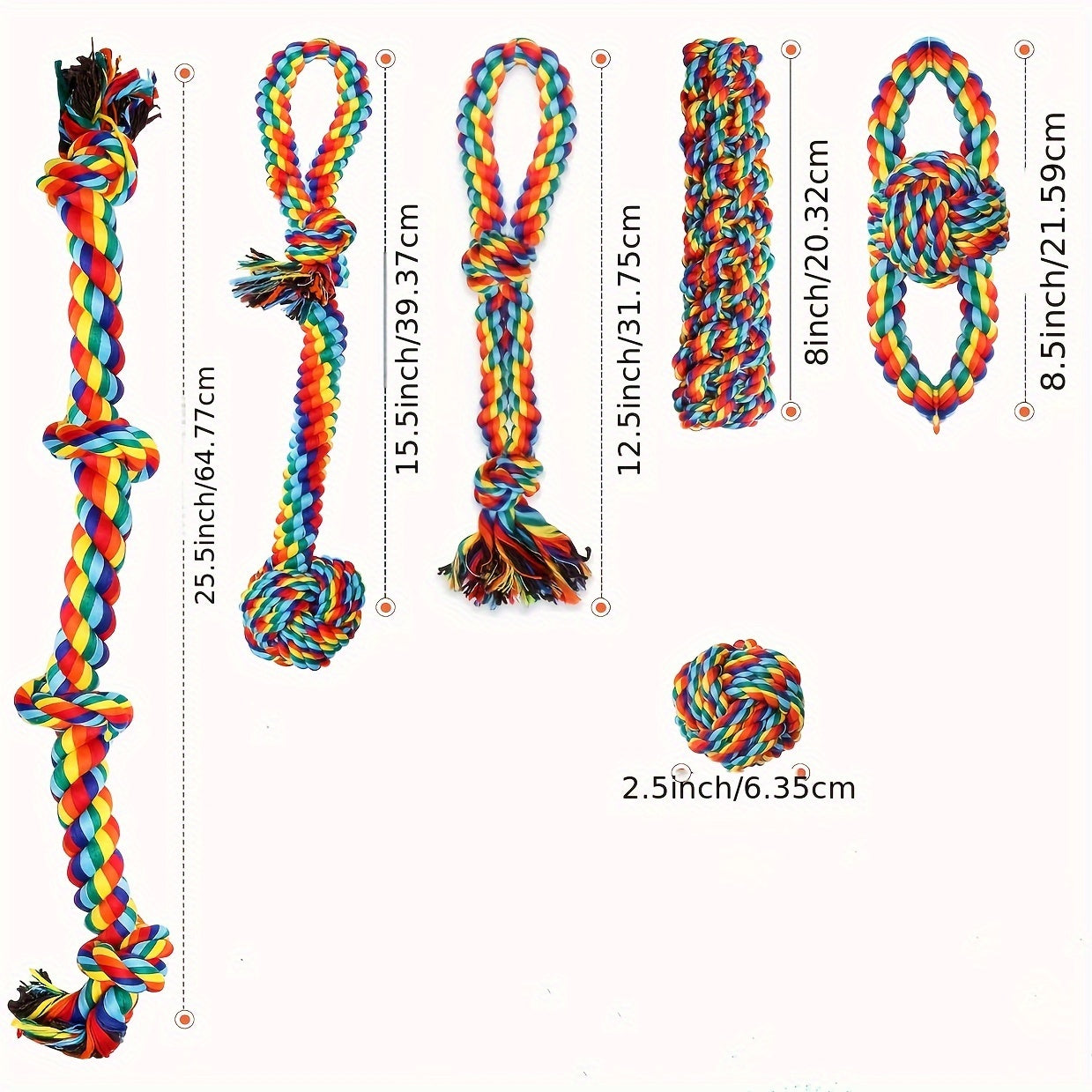 Durable 6-Pack Cotton Blend Dog Rope Toys for Medium to Large Breeds - Great for Teething and Tug of War".