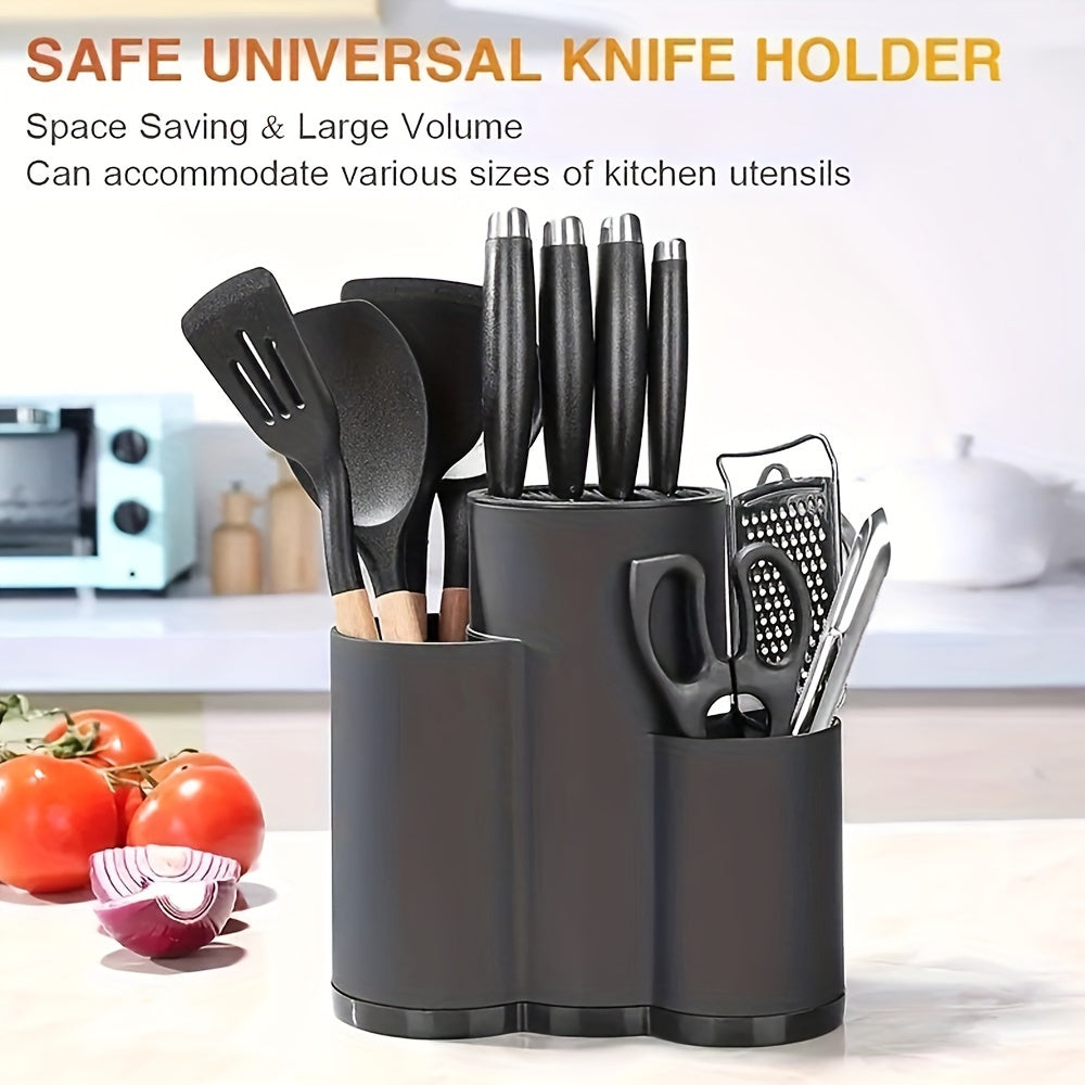 Durable Plastic Knife Block for Countertops - Versatile Kitchen Organizer Holds Knives and Utensils, Essential Storage Rack and Dining Accessory