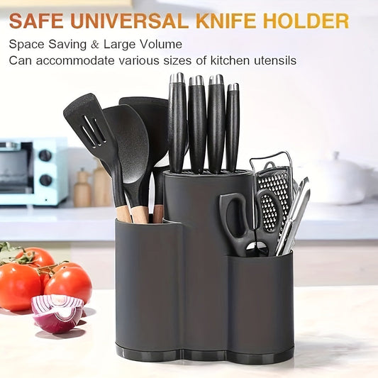 Durable Plastic Knife Block for Countertops - Versatile Kitchen Organizer Holds Knives and Utensils, Essential Storage Rack and Dining Accessory