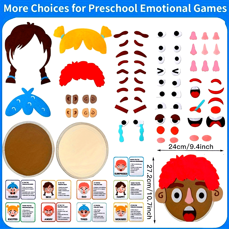 Set of 86 Children's Social and Emotional Learning Activities - Includes 2 Panels and 9 Sheets for Creating Facial Expression Games, Preschool Learning Activities, and Sensory Autism Treatment Toys. Ideal for Boys and Girls Ages 3 and Up.