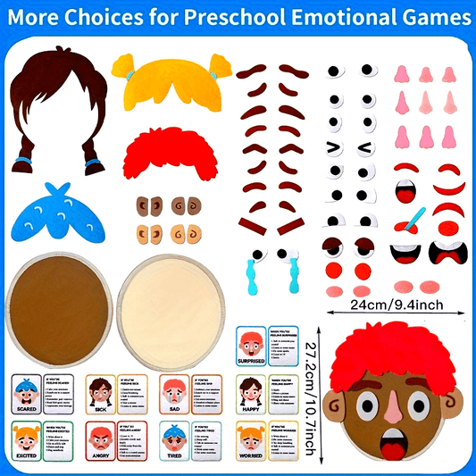 Set of 86 Children's Social and Emotional Learning Activities - Includes 2 Panels and 9 Sheets for Creating Facial Expression Games, Preschool Learning Activities, and Sensory Autism Treatment Toys. Ideal for Boys and Girls Ages 3 and Up.