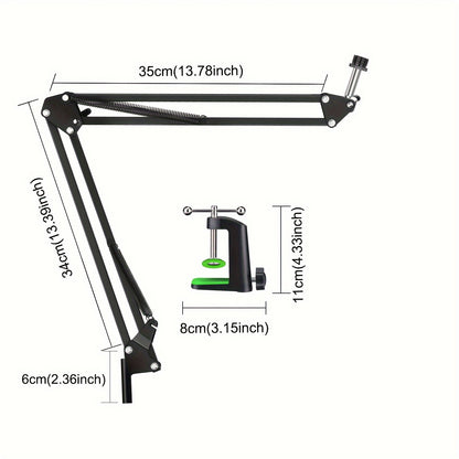 Yuqori darajadagi asos bilan mustahkam qora metall cantilever boom mikrofon stendi, ko'p mikrofonlar bilan mos keladi, zarbaga chidamli va ko'p funksiyali o'rnatish. Mobil telefon bilan studiyada yozish uchun ajoyib.