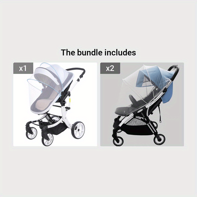 Breathable Mosquito Net for Youngsters Stroller with Dual-Zipper & Storage Bag - Foldable, Secure Cover for Car Seats, Strollers, Baskets, and Cribs in White/Blue Plaid Design. Made of Polyester, Hand Wash Only.