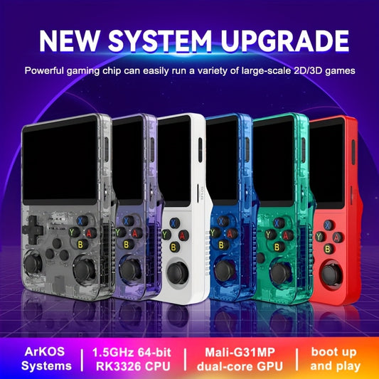 Portable video game console with 64G storage, instant play on startup, 3.5-inch IPS screen, and customizable 7 color options, designed to evoke memories of a happy childhood.