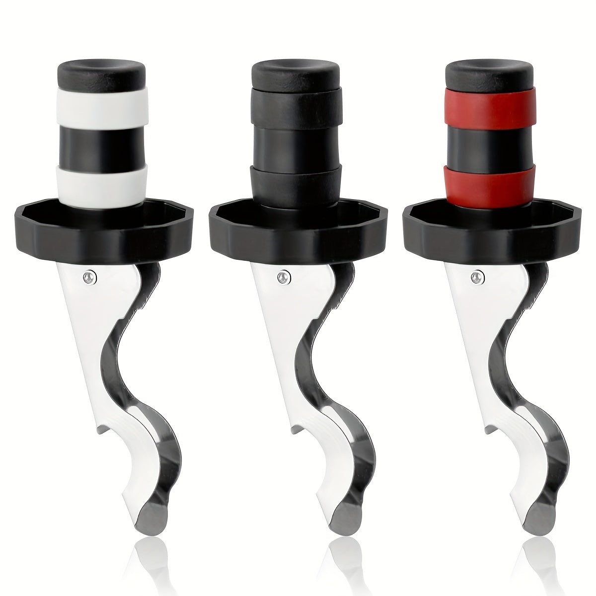 3 stainless steel wine stoppers for preserving freshness in wine, beer, and beverages, leak-proof and dishwasher safe.