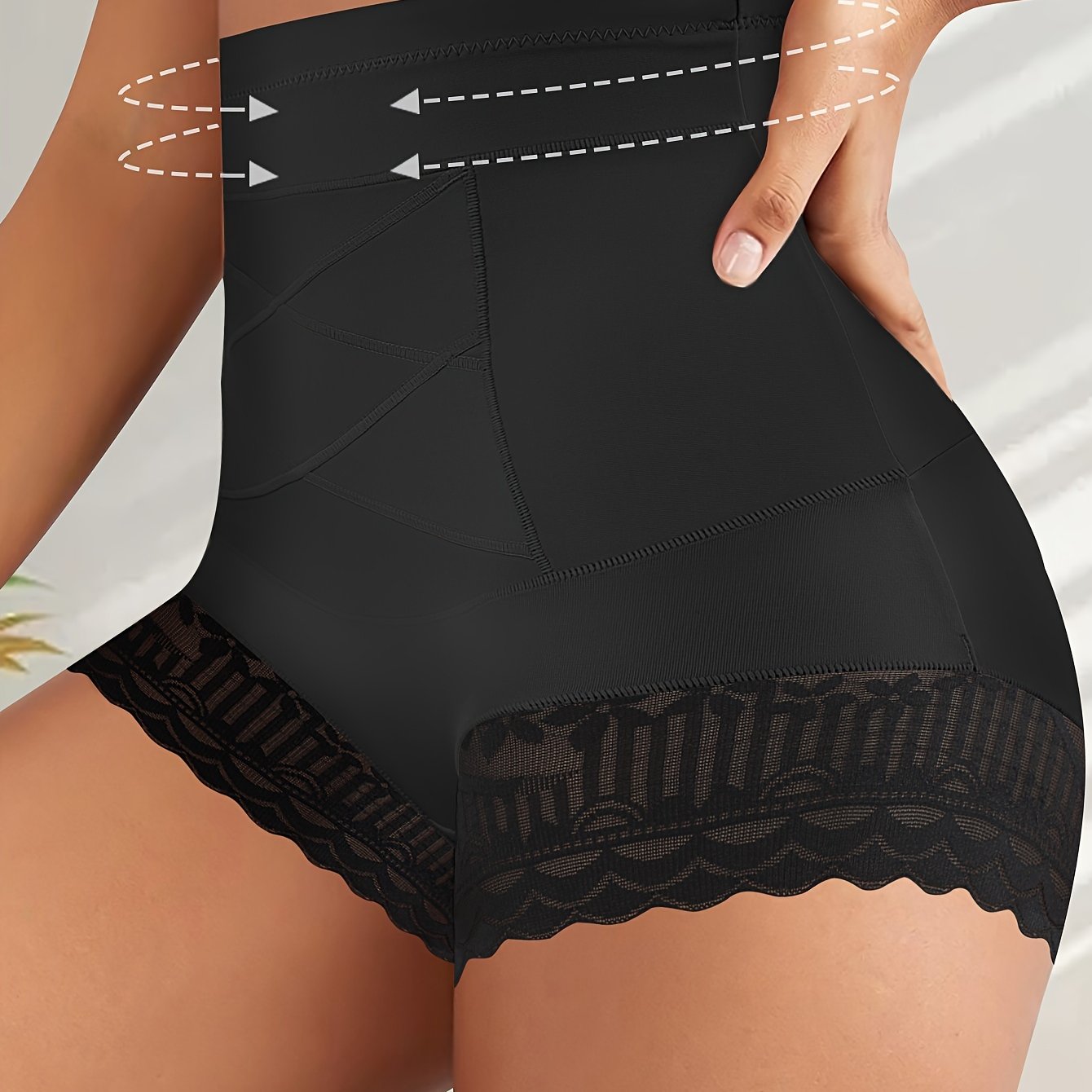 High-waist tummy control shapewear panties with lace, hand washable, made of breathable nylon blend, designed for postpartum belly slimming.