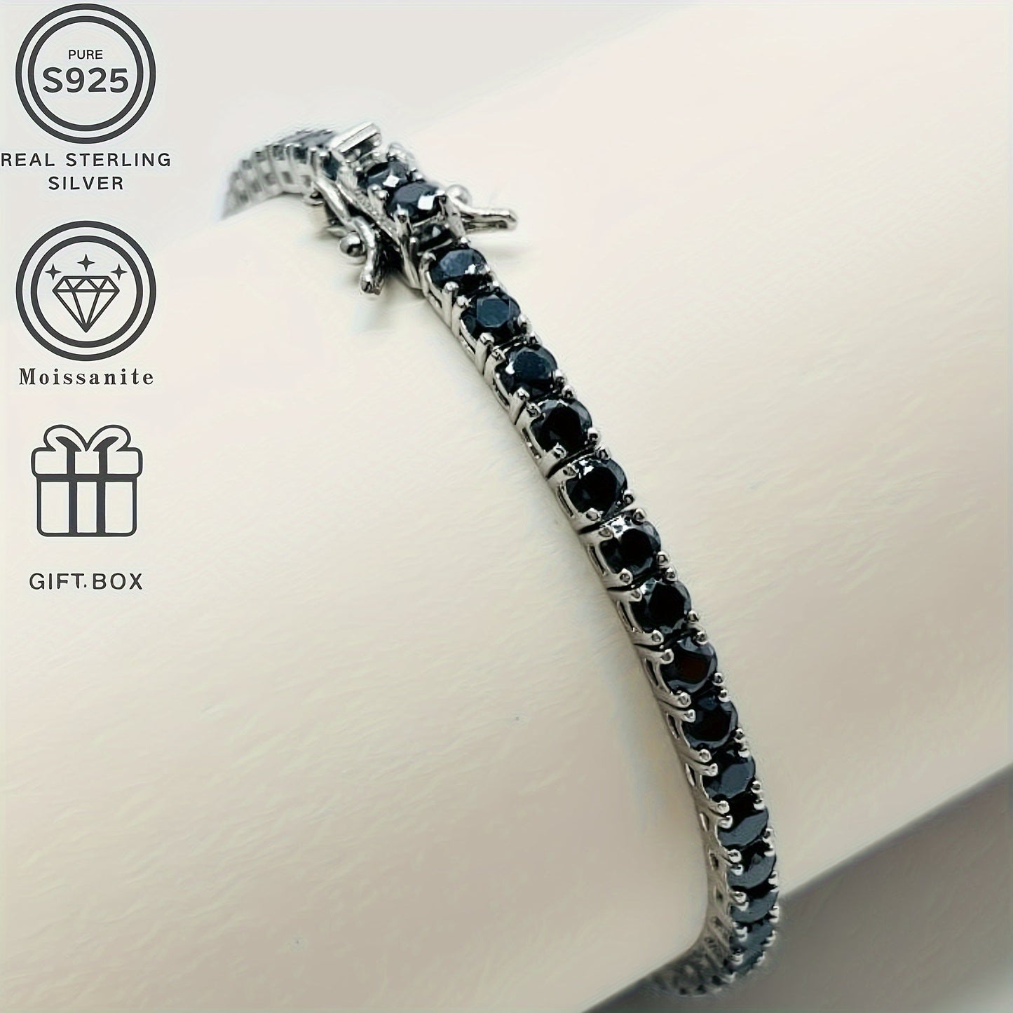 Stunning 925 Sterling Silver Moissanite Tennis Bracelet - Sophisticated Gemstone Link Bracelet for Parties and Special Events, Ideal Christmas Present for Loved Ones, Silver Plated, Suitable for Any Occasion