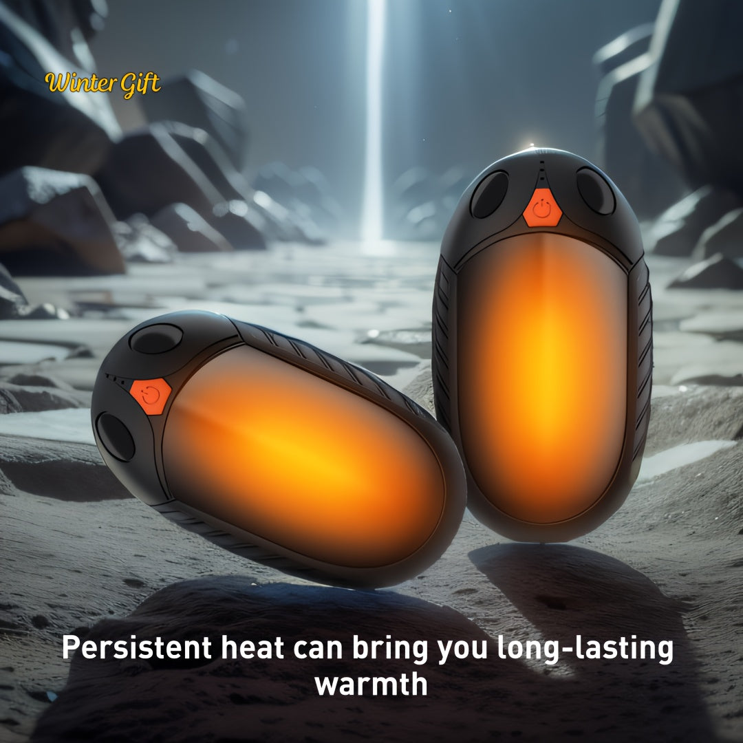 Electric handwarmer that doubles as a pocket heater, providing double-sided warmth for cold winter days or camping trips. This rechargeable hand warmer is a warm and practical gift idea.