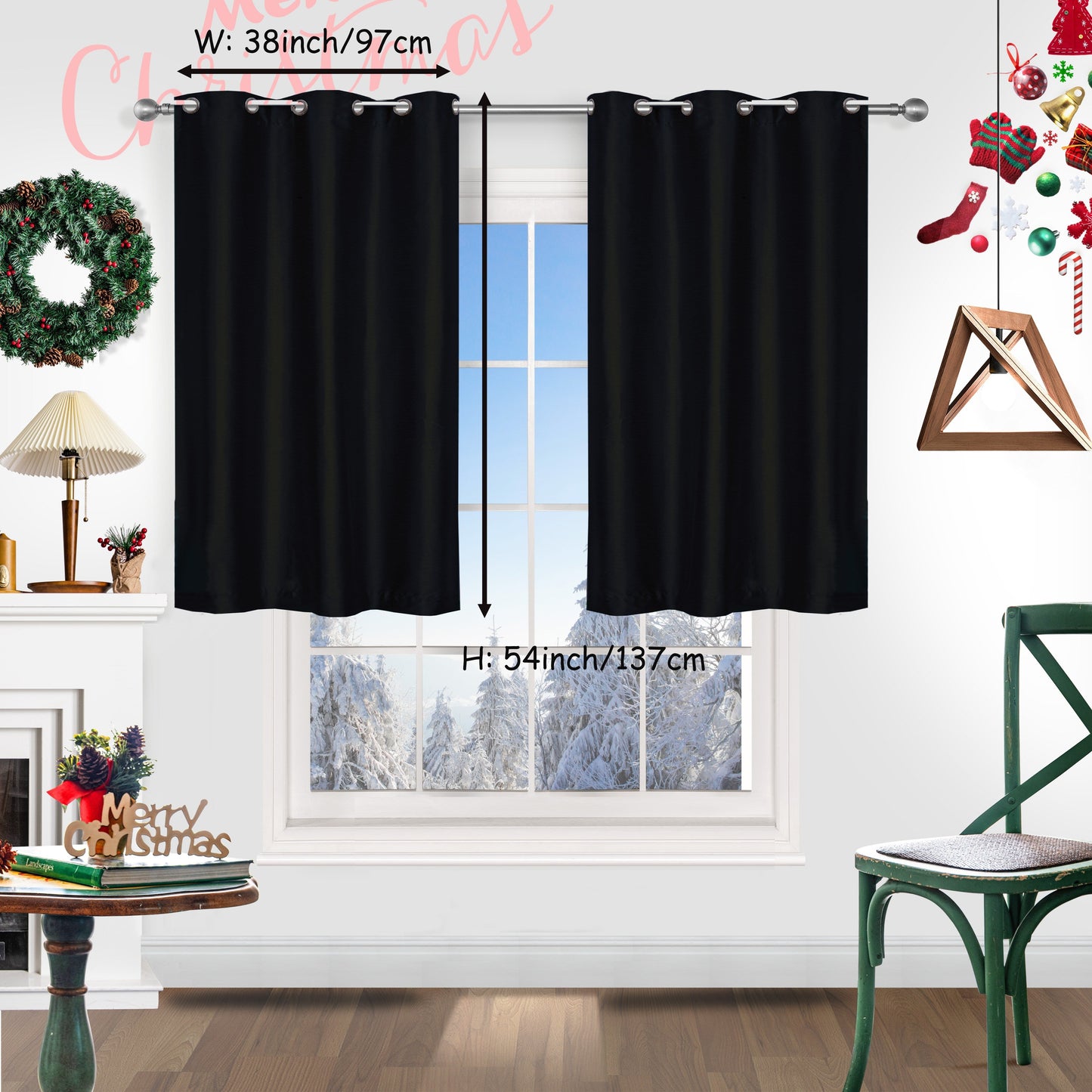 Add a festive touch to your space with 2 pieces of red Christmas curtains. These curtains are made of faux silk with a grommet top design, providing both style and functionality. Perfect for living rooms, bedrooms, offices, kitchens, and studies, these