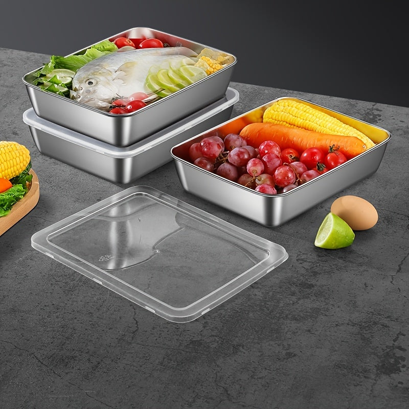 Set of 5 Stainless Steel Food Storage Containers with Sealed Lids, Stackable Design, Microwave and Freezer Safe, Square Shape for Salad, Fruits, and Meal Prep, Ideal for Kitchen Organization and Refrigerator Freshness.