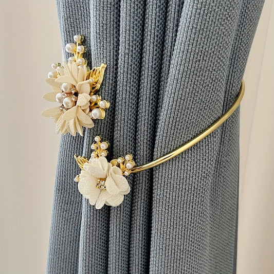 Luxurious Metal Curtain Tieback with Faux Pearls - Stylish Home Decor for Living Room and Bedroom