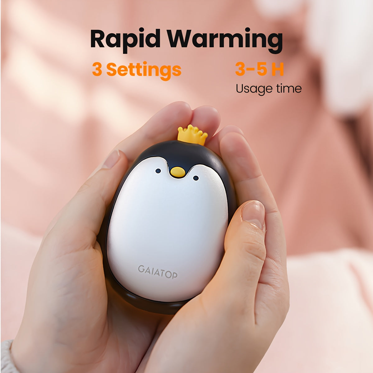 Get two of the Gaiatop Penguin Hand Warmers in this convenient 2-pack! These rechargeable electric heaters come with 3 heat settings and can provide 2-5 hours of usage. They are portable pocket warmers that come with a USB cable for easy charging.