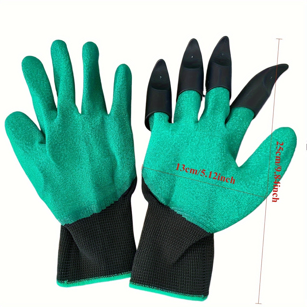 Clawed garden gloves for digging and planting - 1 pair, puncture-resistant latex material, alcohol-free, hand washable protective gear for flower and vegetable gardening.