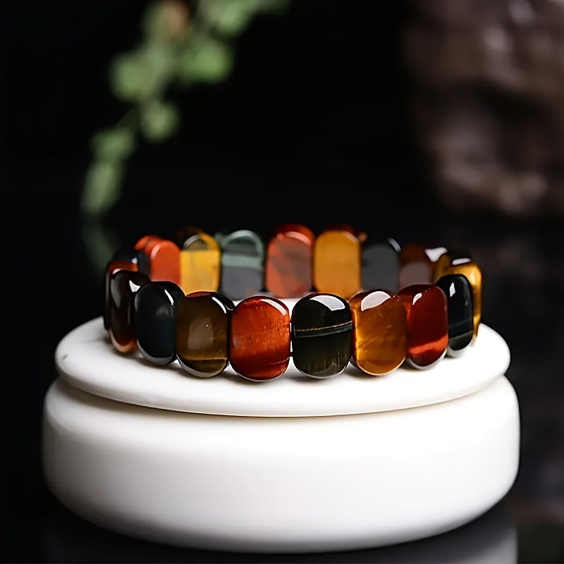 Beaded Bracelet Made with Tiger's Eye Stone, Blue and Yellow Crystal Energy Beads, Suitable for Men and Women